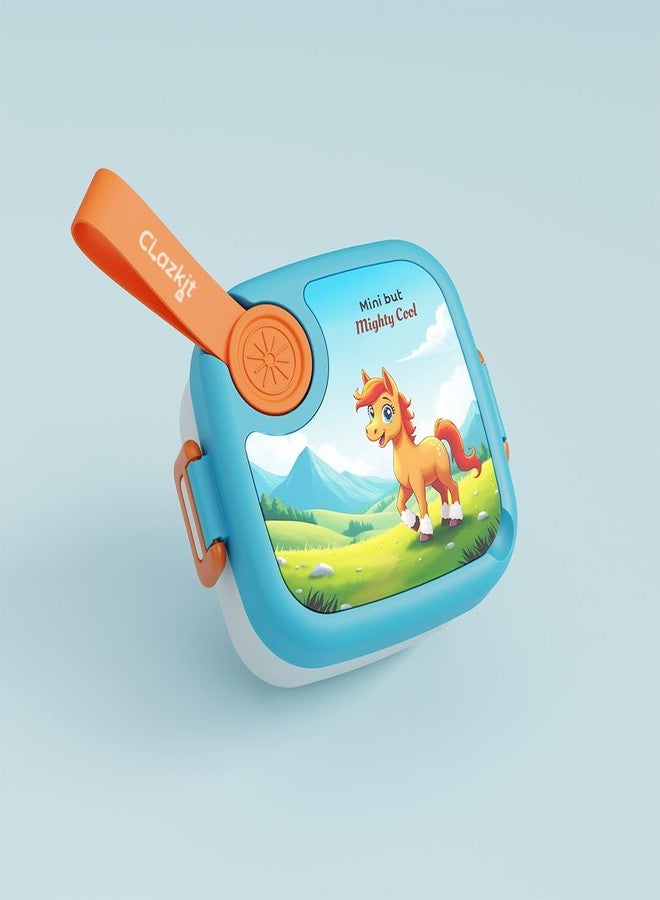 Clazkit Plastic Lunch Box with Spoon - Leak-Proof, BPA-Free 500 ml - Cute Giraffe Printed Design - Easy to Carry Food Container for Toddlers & Preschool - Blue - Image 3